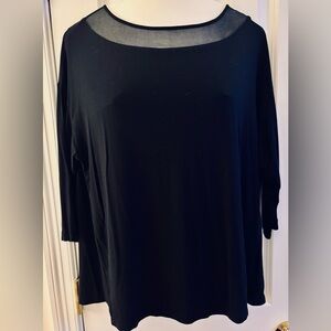 Tahari sz 1X, Black Relaxed Tunic with 3/4 Sleeves, EUC, size tag cut out, mesh